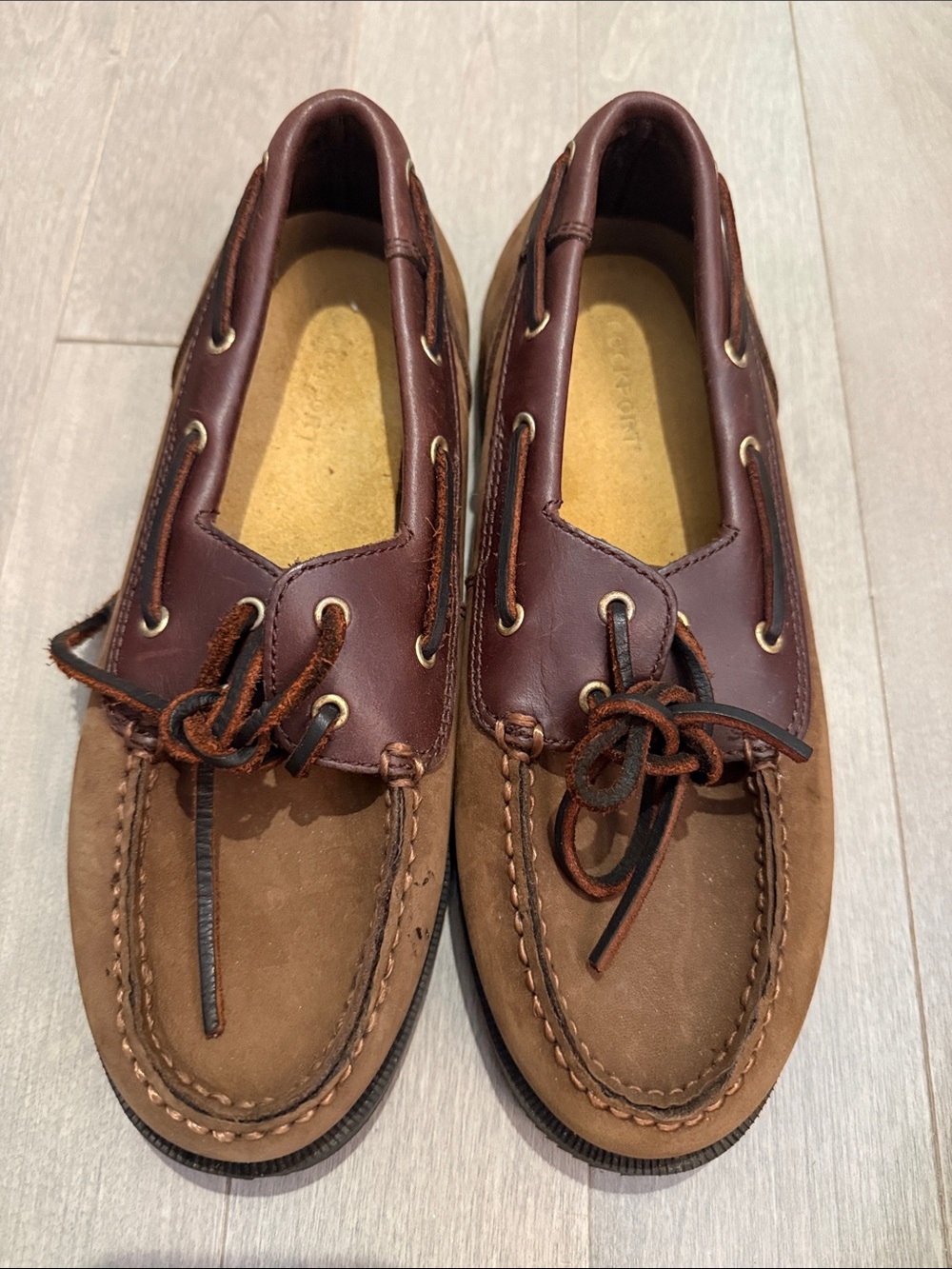 Rockport Boys Two-Tone Brown Leather/Tan Boat Shoes